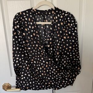 Ann Taylor Black Blouse with White and Tan Dots